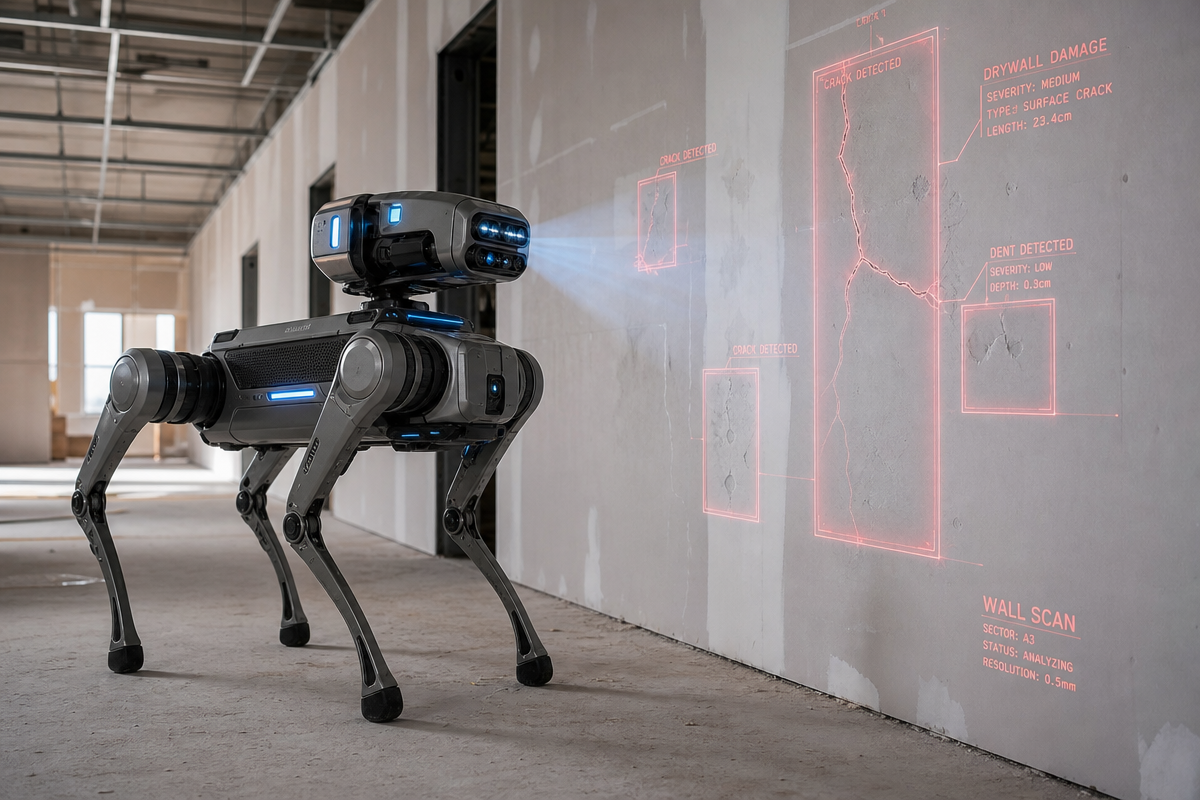 Optical AI: Robo Dog scannt Wandflächen und erkennt Schäden wie Risse und Abplatzungen in Echtzeit